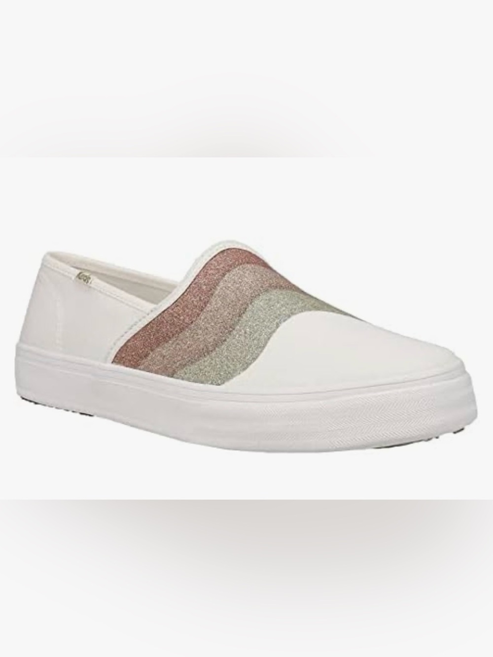 NEW Keds Double Decker Wave Slip On Sneakers Women's White Canvas Glitter  9.5